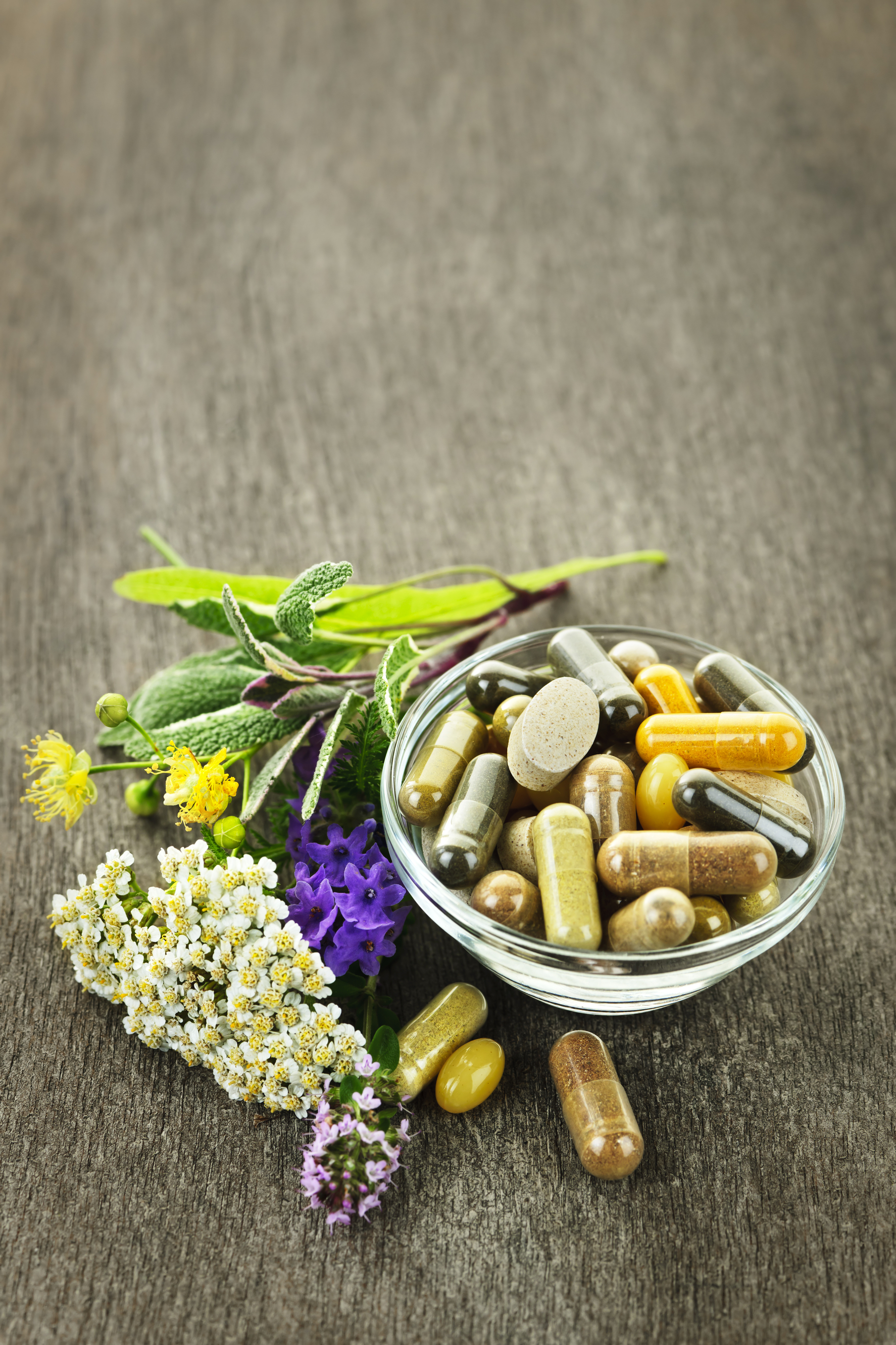 Herbs with alternative medicine herbal supplements and pills